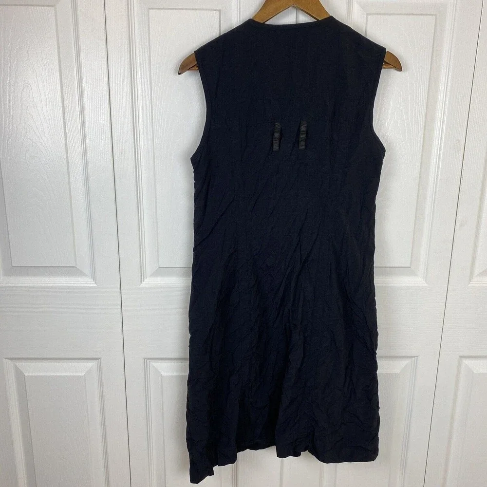 Annie Thompson Size 12 Black Cargo Dress Shift Artsy Art to Wear Utility Zipper